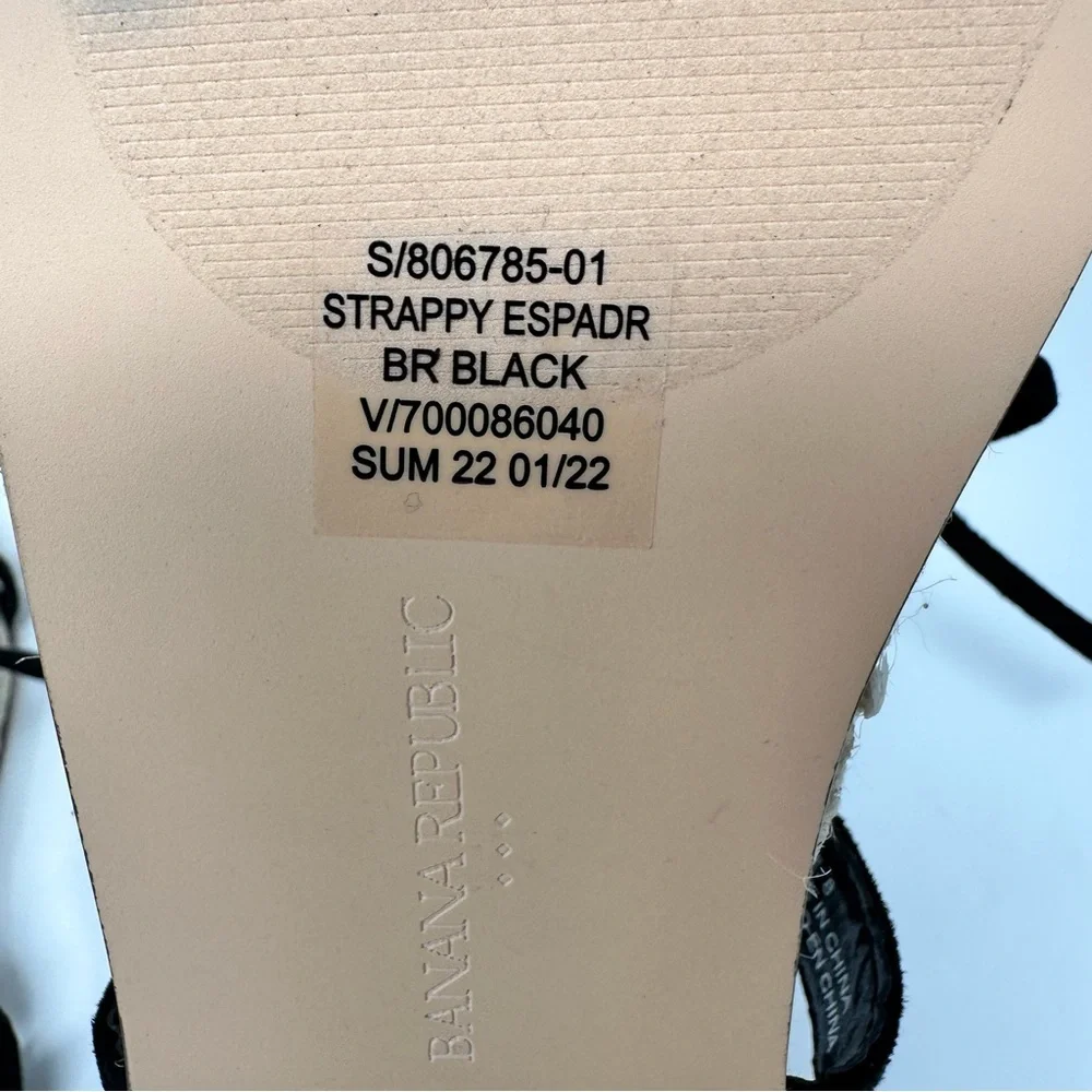 Banana Republic Leather Gladiator Strappy Espadrille Flat Sandal Black Size 8